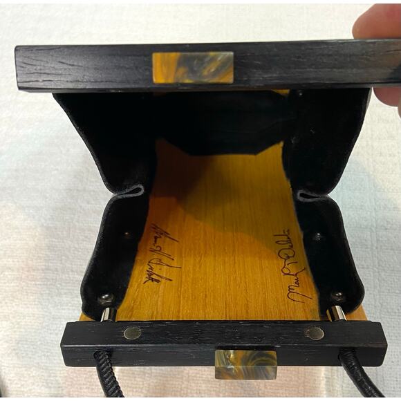 Hammill Diebolt Studio Alcea Minaudiere Wood Handbag Zebrawood MSRP $220 - Picture 7 of 16